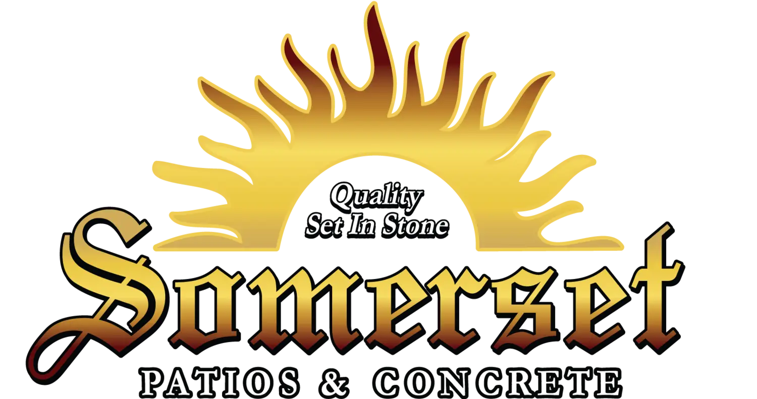 Somerset Patios and Concrete log. "Quality set in stone" written on the inside of logo.